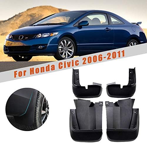 For Civic 2006-2011 Auto Mud Flaps Splash Guards Front&Rear Fender 4 Pieces Set PP Plastic Black With Mud Guard Screw