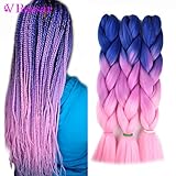 Jumbo Braiding Hair Ombre Color 3Pcs/lot Synthetic Hair Extensions 3 Tone Braiding Hair 100g/pcs Kanekalon Fiber For Twist Braiding Hair (Blue-Purple-Pink)