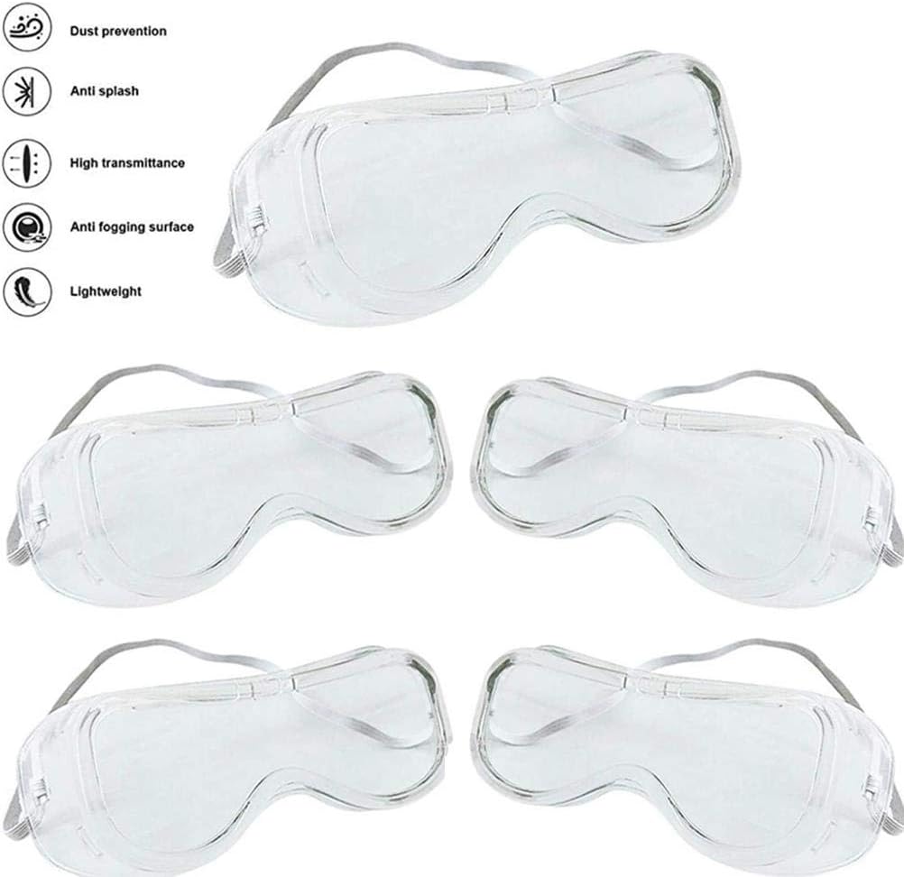 YUYUE 5 Pieces Protective Adjustable Saliva Goggles Anti-Fog Antisand Windproof Transparent Goggles Transparent Adjustable Clear Goggles with Elastic Band Full Frame Work Anti-dust Goggles