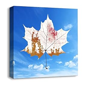 Canvas Wall Art Abstract Leaves Painting Artwork for Home Prints Framed - 12x12 inches
