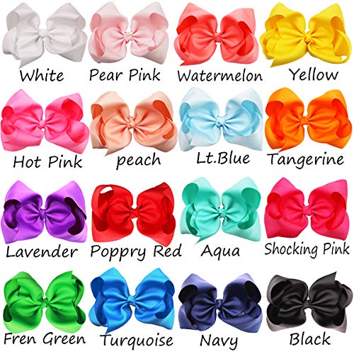 16Pcs 8 Inch Bows Large Big Boutique Grosgrain Ribbon Hair Bows Alligator Hair Clips For Girls Toddlers Kids Teens