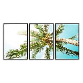 3 Piece Framed Canvas Wall Art for Living Room, Bedroom Vintage Tropical Palm Trees Canvas Prints for Modern Home Decoration Ready to Hang - 16"x24"x3 Panels