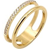 IFUAQZ Women's Stainless Steel Cubic Zirconia Ring Knuckle Midi Stacking Double Lines Eternity Bands