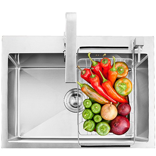 GTHUNDER Over Sink Basket Dish Drying Rack Stainless steel Kitchen organizer Strainer Dish Drainer with Adjustable Arms Holder Drying Organizer for Vegetable Fruit - Thumbnail 5