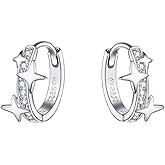 Star Cubic Zirconia Huggie Hoop Earrings for Women Sterling Silver Constellation Cartilage Cute Charms CZ Sleeper Small Hoop Dainty Stars Earrings Hypoallergenic Sensitive Ear Jewelry