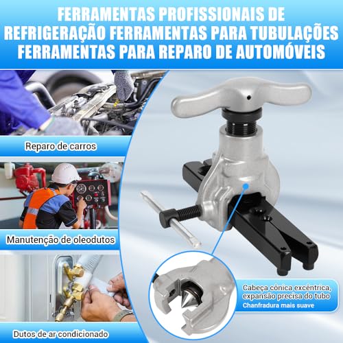 Flangeador Excêntrico, Cortador E Escariador 1/4 a 3/4, Kit Flangeador Excêntrico Sem Catraca, com Cortador de Tubos, Pode Ser Usado para Expandir Tubos de Cobre, Fangeador Excêntrico