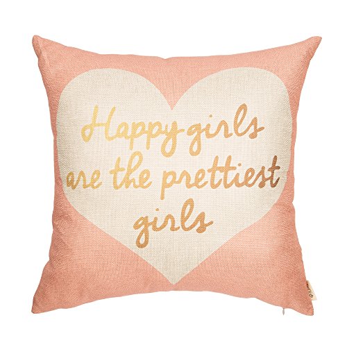 Fjfz Nursery Decor Happy Girls are The Prettiest Girls Throw Pillow Cover