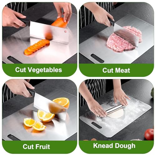 2 Pieces Stainless Steel Food Cutting Board, Large Thick Titanium Chopping Board for Kitchen Multi-Function, Steel Cutting Board for Hygiene and Durability Use for Cutting Meat, Bread, Vegetables, Fruits