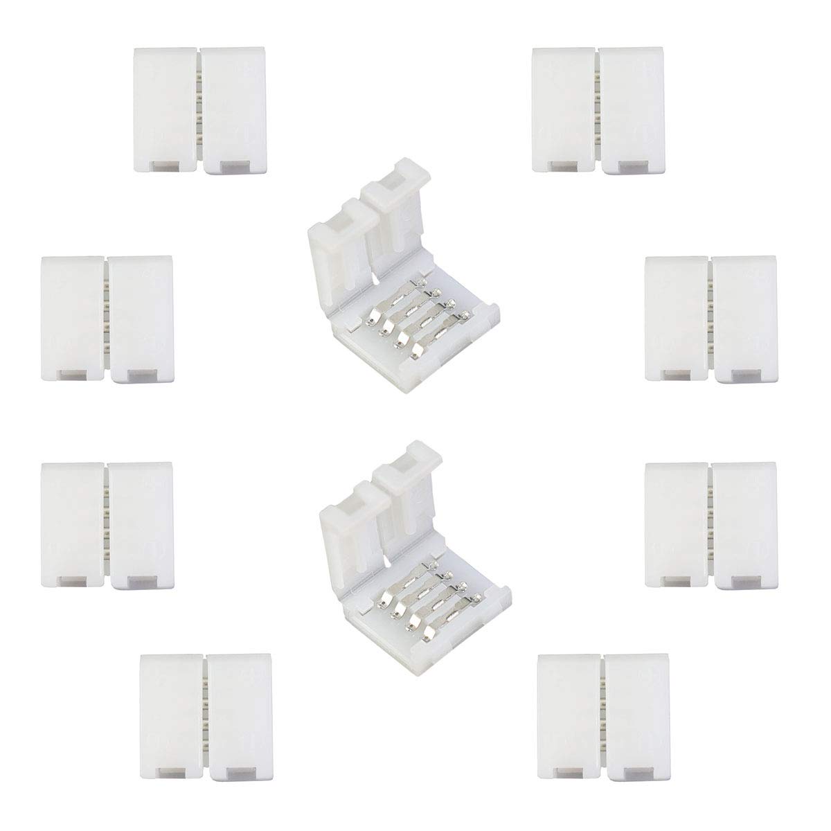 LitaElek 10pcs 4 Pin Quick Connector for 10mm Wide SMD 5050 RGB LED Strip Light Solderless LED Tape Plug Connector Ribbon Adapter