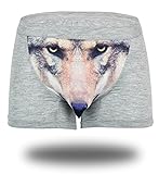 Sexy Tide Men's Sexy Funny 3D Cartoon Wolf Head Animal Print Boxer Briefs Novelty Underpants Flexible Stretch Underwear