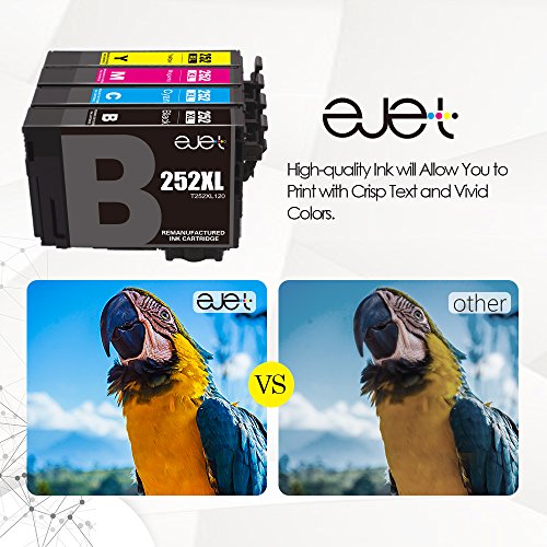 E-jet Remanufactured for Epson 252 252XL Ink Cartridge Combo Pack use with Epson WorkForce WF-3640 WF-3630 WF-3620 WF-7610 WF-7620 WF-7110 Printer (4 Pack)