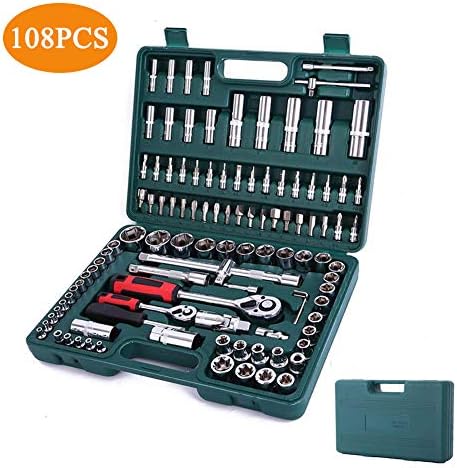 ZhiQli 108 Piece Socket Set 1/2" & 1/4" Socket Set Torx Ratchet Driver Kit Screwdriver Bit Tool Kit, Bit Socket Set & Accessories Kit with Carry Case for Automotive, Plumbing, Mechanical, Engineering