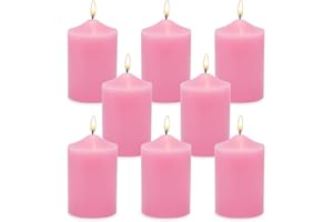 YUSEVOT Small Unscented Pink Pillar Candles, 24 Hour 2x3 Inch Dripless Tapered Column Candles for Valentine's Day Home Party Holiday Dinner Table, Set of 8