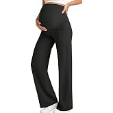 ZVKHMK Over The Belly Maternity Wide Leg Yoga Pants | EverGoing Maternity Dress Pants with Pocket