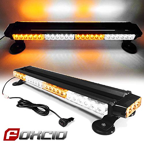 FOXCID 26" 54 LED Emergency Warning Security Roof Top Flash Strobe Light Bar with Magnetic Base, for Plow or Tow Truck Construction Vehicle (White & Yellow & White) - Thumbnail 7