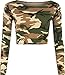 WearAll Womens Camouflage Animal Print Crop Top Ladies Leopard Long Sleeve Short - Camouflage - 8-10