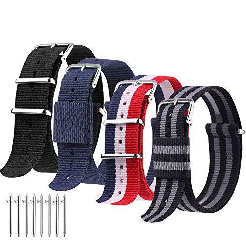 [Updated Version]20mm/22mm Watch Bands Nylon, Vetoo Quick Release Premium Ballistic Nylon Straps, NATO Replacement Wristband with Adjustable Metal Clasp for Men Women, 4 Packs