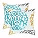 CaliTime Throw Pillow Cases Pack of 2 Cotton Vintage Compass Geometric Floral Embroidered Decorative Cushion Covers for Couch Bed Sofa Farmhouse Decoration 18 X 18 Inches Turquoise Gold Gray