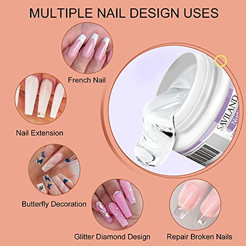 Saviland Building Gel for Gel Nails: 4 Basic Colours Builder Nail Gels Nail Set Clear White Nudes Pink Nail Strengths Gel with Nail Brush Pack of 100 Nail Shapes for Nails Art Supplies