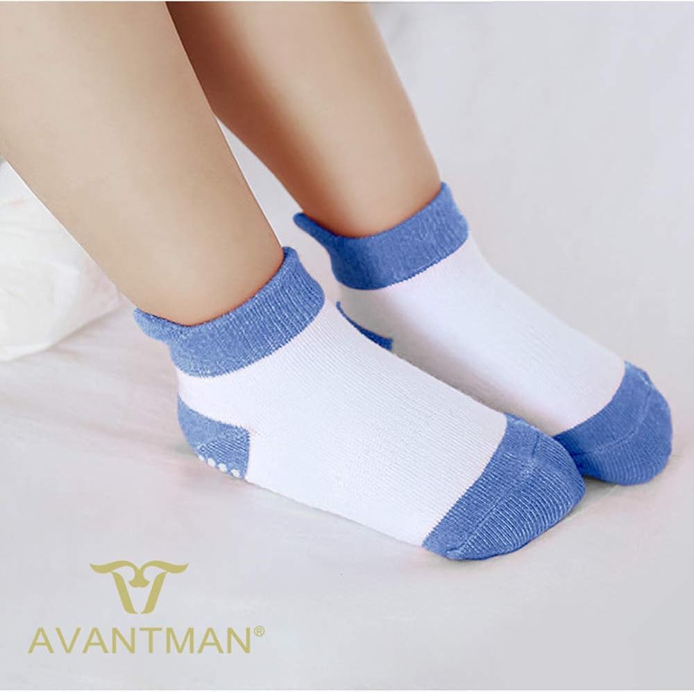 AVANTMEN Toddlers Baby Ankle Socks with Grips 12 Pack Non Slip Girls Boys Infants Kids Anti Skid
