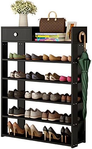 Wooinhome Free Standing Wood Shoe Racks Storage Cabinet Shelf Organizer 6 Tiers with Drawer (Black)
