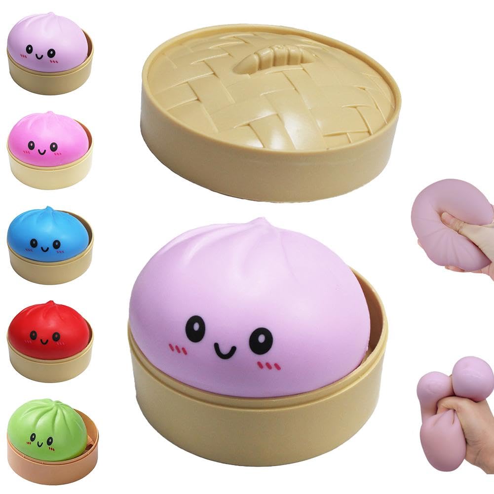 Dumpling Squishies Toy, Giant Glitter Dumpling, Colorful Dumplings Stress Balls Fidget Sensory Toy,Squeeze Dough Ball Stress Relief Hand Toys with Food Steamer Stretchy Desk Toys (Purple)