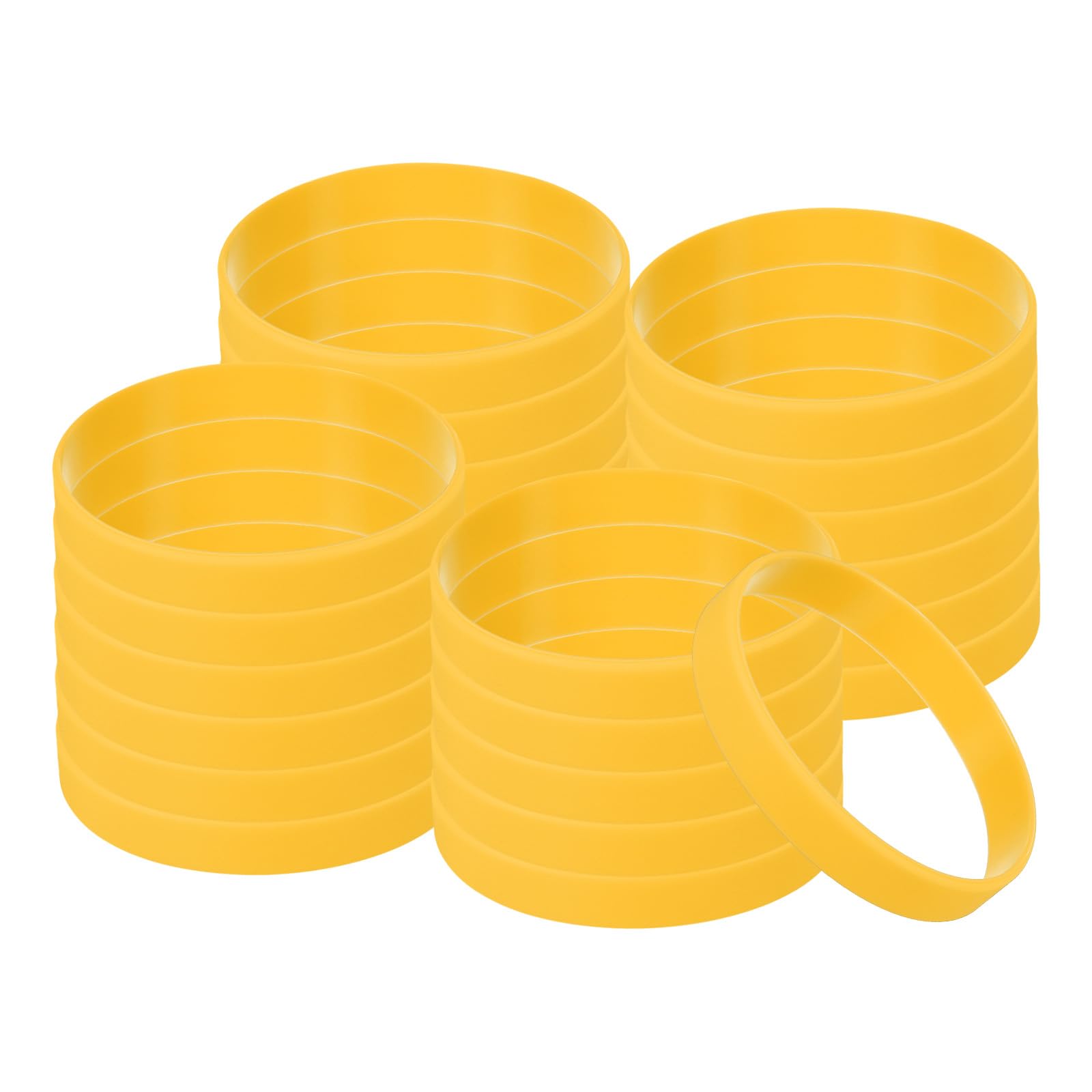 PATIKIL Silicone Bracelets, 24 Pack Colored Rubber Wristbands Blank Stretch Sports Bands for Adults Teen Sports Team Games, Yellow