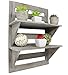 Chiaravita Vintage Rustic Torched Wood Hanging Wall Mount Organizer with 2 Hooks, 2-Tier Storage Rack Shelves – Farmhouse/White Washed Home Decor Shelf for Kitchen, Bedrooms, or Bathroom