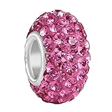 BoRuo Charms 925 Sterling Silver Czech Crystal Pink Glass Ball Beads Spacers Solid Core Charm Fit All Bracelets.