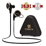 Bluetooth Headphones 4.1 Wireless Calerix, with Sweat Proof, Noise Cancelling Technology – Lightweight Sport In-Ear Earbuds with Built-In Microphone – Connect to iOS, Android (Black/Golden)