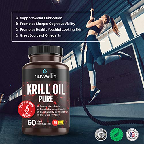 Nuwellix Krill Oil Supplement 1000mg Softgels with Omega 3 EPA, DHA and
