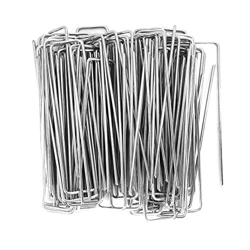 Artificial Grass Turf Fixing Pins, 100Pcs U-shaped Zinc Plating Stainless Steel Astro Garden Securing Pegs Ground Staples for Securing Landscape Weed Fabric