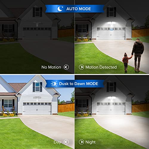 SANSI 38W 5000LM Luces de sensor de movimiento al aire libre, luces de inundación al aire libre con detector de 4 modos ajustables, equivalente a 500W 5000K de atardecer a amanecer, IP65 impermeable
