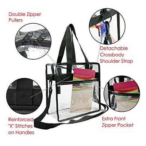 BeeGreen Stadium Clear Bags w Front Pocket and Adjustable Shoulder Carry Handles, NCAA NFL & PGA Security Approved Clear Purse & Gym Transparent Zippered Tote Bag - Thumbnail 2
