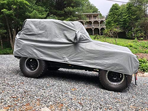 KAKIT 5 Layers Jeep Cover for Jeep Wrangler CJ,YJ, TJ,& JK 2 Door 1987-2017, Waterproof Windproof Dustproof All Weather Prevention Car Cover for Jeep, Windproof Ribbon & Anti-Theft Lock - Thumbnail 4