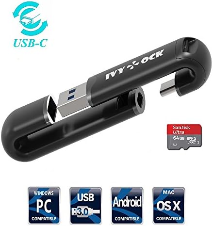 USB C Micro SD Card Reader - IVYOCK Type C to USB 3.0 Thunderbolt OTG Flash Drive Max 128GB for Samsung Galaxy S8 Note8,Macbook Pro,Google Pixel,Xiaomi and other USB-C Devices [Cellphone Stand Design]
