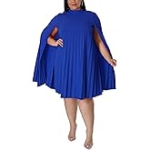 KEYUFANG Women’s Plus Size Cape Sleeve Elegant Loose Pleated Short Dress for Cocktail Party
