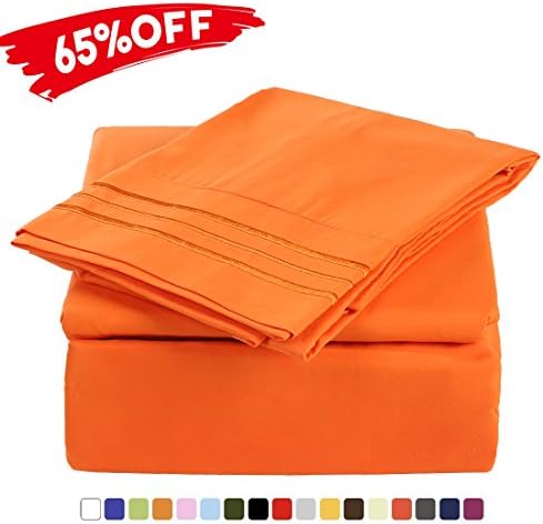 Merous 4 Piece Bed Sheet Set with Deep Pocket - Hypoallergenic Soft Brushed Microfiber Bedding Sheets - Wrinkle, Fade, Stain Resistant - Queen, Orange