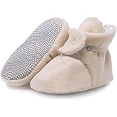 Ella Bonna Fleece Baby Booties, Three Snap Baby Slippers, Unisex Baby Gifts, Non-Slip Newborn Booties for Boys and Girls, Infant Baby Shower Shoes Months