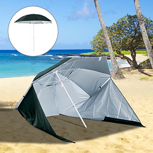 Outsunny 2 in 1 Sonnenschirm Strandschirm Windschutz Strandmuschel Dunkelgrün Φ210xH222cm – Bild 3