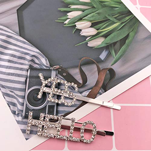 image for Messen 10PCS Sparkly Letter Hair Clip Rhinestones Word Barrettes Pins 