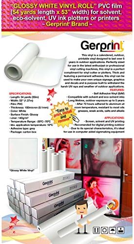 "GLOSSY WHITE PRINTING VINYL ROLL" (54 Yards Length or 162 Feet x 53" Width) PVC Film for Solvent, Eco-solvent, UV Ink Plotters and Printers (Gerprint Brand)