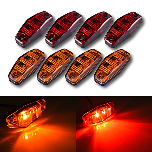 Catinbow 8 Pcs Side Marker Light 12V Universal Surface Mount 2 Diodes LED Side Fender Marker Light Trailer Truck Clearance Side Marker Indicator (4 Red + 4 Amber)