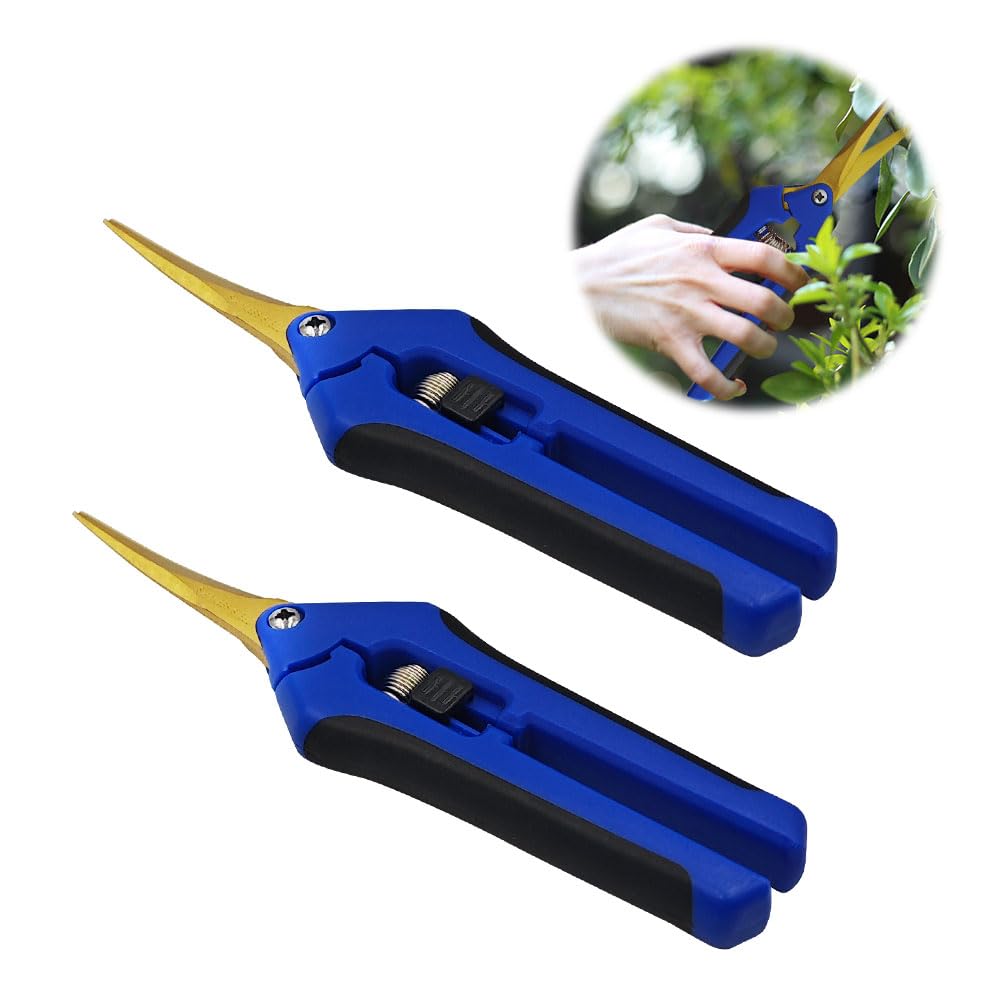 HAISHANG 2Pcs Professional Garden Scissors, Curved Gardening Pruning Secateurs with Titanium Coated Blades, Flower Pruning Shears, Trimming Scissors for Florist Plants Vegetables Fruits Rose