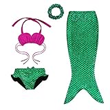 4pcs Girl Kids Mermaid Tail Swimmable Mermaid Swimsuit Girls Bikini Set Bathing Suit Swimwear 3-12Y