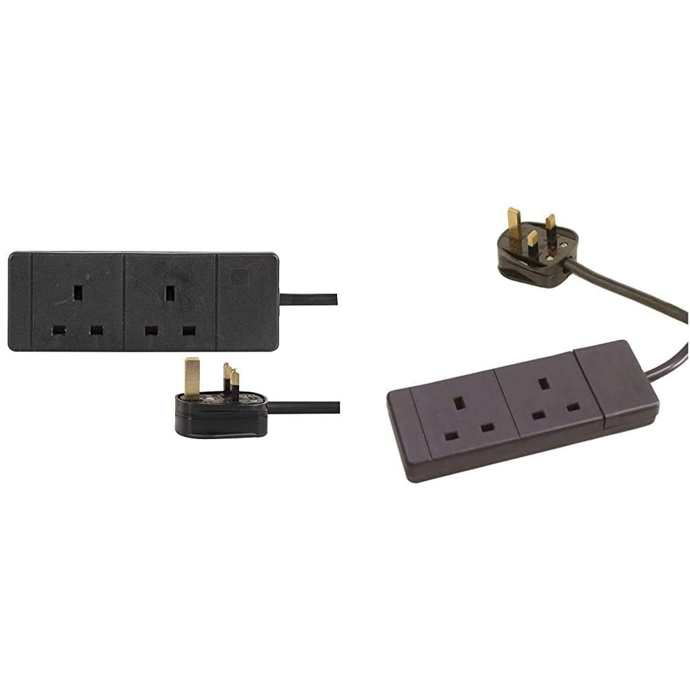 pro elec 2 gang 5m black extension lead & Elec 3m 2 Gang Extension Lead - Black