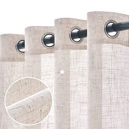 Woaboy 2 Pieces Translucent Linen Curtains Modern Decorative Eyelet Curtains for Living Room and Bedroom 140 x 260 cm Bleached White