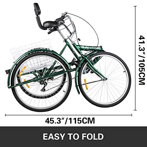 image for Bkisy Tricycle Adult 26'' 7-Speed 3 Wheel Bikes for Adults Three Wheel