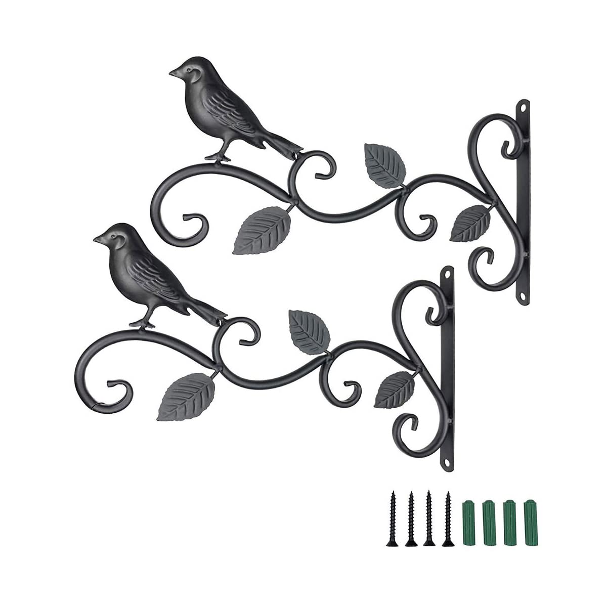 ZONADAH Pack of 2 Bird Décor Multi-function 30cm Metal Wall Mount Holder Hanger Hooks for Plant Flower Basket Lights Birdcage Lanterns Wind Chimes Decoration Garden Balcony Indoor or Outdoor Black