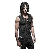Punk Rock Man Cotton Leather Belt Sleeveless T-shirt Front Strap Vest Bandage Casual Tank Tops (L)